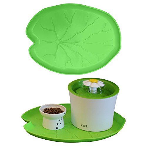 Premium Pet Food Tray – Dog And Cat Food Mat With Green Leaf Design – Best For Catit And Drinkwell Fountains