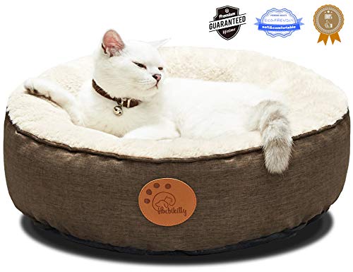 HACHIKITTY Cat Bed Washable Removable Cover Small Dog Bed Fluffy Round Indoor Cat Bed Waterproof Chew Resistant Pet Bed Cuddler