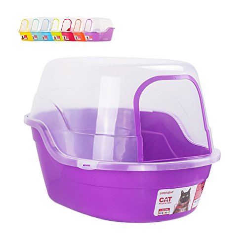 Covered Litter Box, Jumbo Hooded Cat Litter Box Holds Up to Two Small Cats Simultaneously,Extra Large Purple by Petphabet