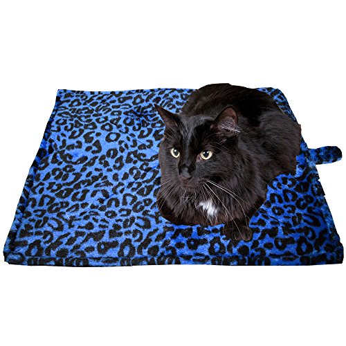 Downtown Pet Supply Thermal Cat Pet Dog Warming Bed Mat – BLUE, (Leopard Motif) 22″ L x 19″ W