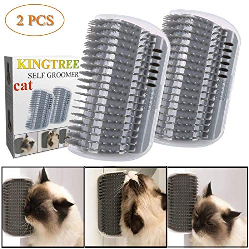 Kingtree Cat Self Groomer, 2 Pack Cats Corner Groomers Soft Wall Corner Massage Combs Grooming Brush Perfect Massager Tool for Long Short Fur Kitten Puppy – Grey