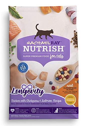 Rachael Ray Nutrish Longevity Natural Dry Cat Food, Chicken With Chickpeas & Salmon Recipe, 6 Lbs