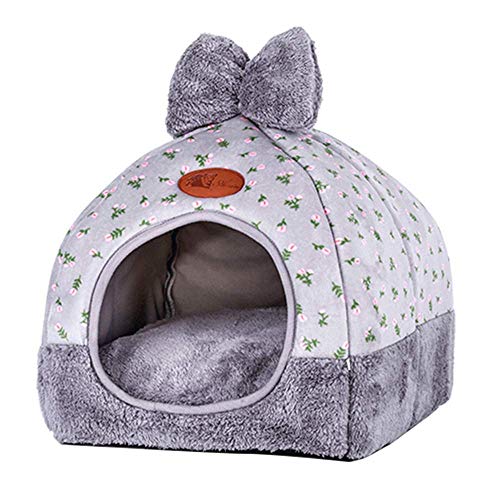 laamei Cat Tent, 2-in-1 Pet Bed House Self- Warming Dog Cat Kitten Puppy Cave Basket with Removable Cushion Cover Two Way Conversion Triangle Cat Bed House Large Grey 1515 inches