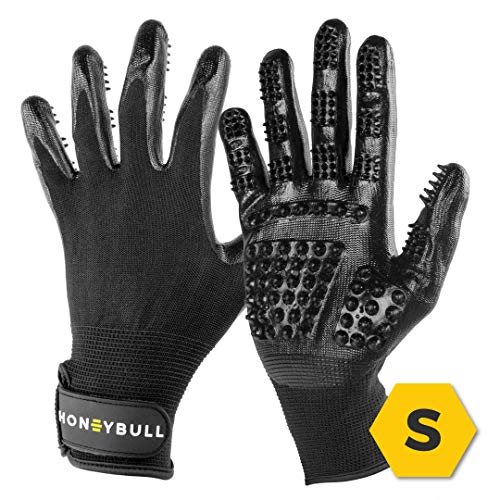 HoneyBull Pet Grooming Glove (1 Pair) Gentle Pet Deshedding Glove for Dogs, Cats, Horses, and More! Perfect for Long & Short Hair | Pet Glove – Small