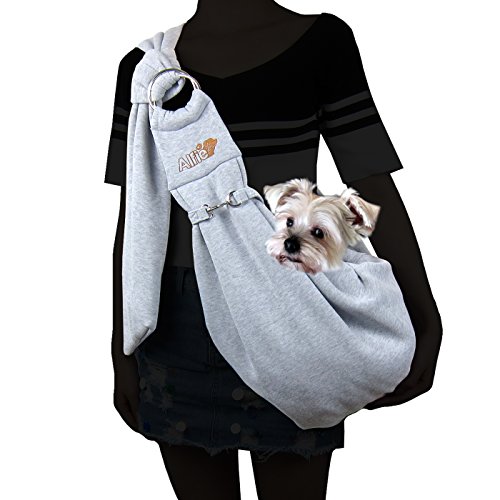 Alfie Pet by Petoga Couture – Chico 2.0 Revisible Pet Sling Carrier with Adjustable Strap – Color Grey and Denim