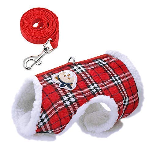 Forestpaw Warm Dog Harness,Comfy Lamb Cashmere Padded Puppy Dog Harness Leash Set for Walking Small Medium Dogs and Cats,Red,S