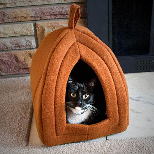 PETMAKER Cozy Kitty Tent Igloo Plush Cat Bed – Tan