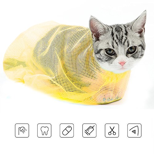 ASOCEA Cat Grooming Bag Cat Restraint Mesh Bag Restraint Biting & Scratching Resisted for Bathing Medication Nail Trimming Ear Cleaning Yellow