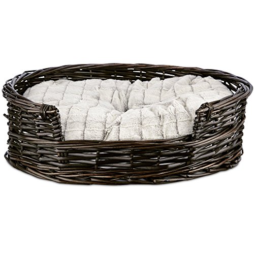 Harmony Wicker Cat Bed with Faux Fur Insert, 20.5″ L x 19″ W