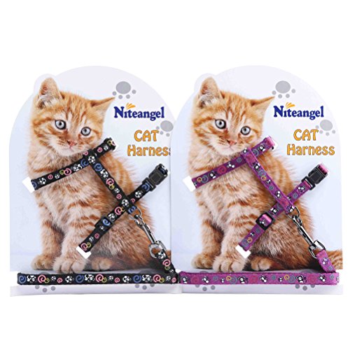 Niteangel 2-Pack of Adjustable Cat Harness & Leash (Black & Purple)