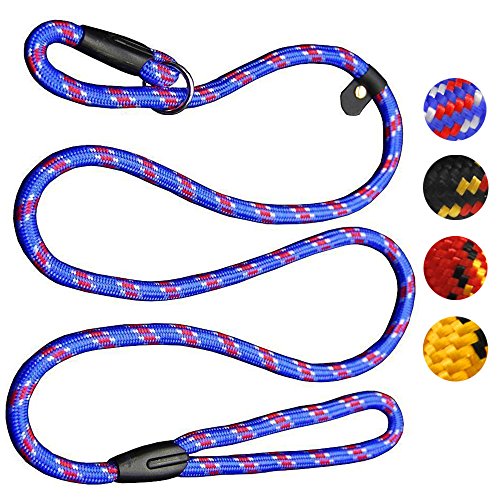 Coolrunner Dog Rope Leash, 5 FT Pet Slip Lead, Dog Training Leash, Standard Adjustable Pet Nylon Leash for Small Medium Dogs 10-80 lb Walking(Blue)