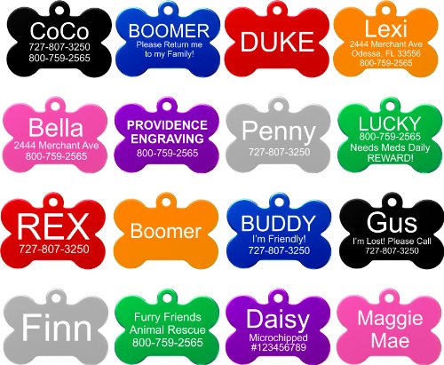 Providence Engraving Pet ID Tags | 8 Shapes & Colors to Choose From | Dog Cat Aluminum