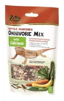 Zilla Reptile Food Munchies Omnivore Mix With Calcium, 4-Ounce