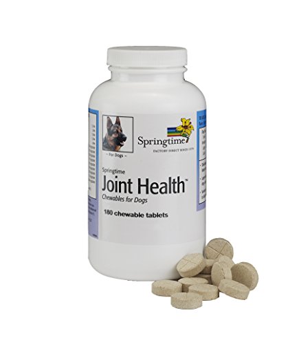 Springtime Joint Health Chewables for Dogs – 180 ct. – Convenient chewable Tablet Supports Healthy Hip and Joint Function with The Popular Ingredients chondroitin sulfate, glucosamine HCl & MSM.