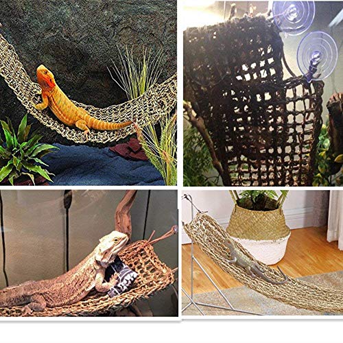 KHLZ US Reptile Hammock Lizard Lounger, 100% Natural Seagrass Fibers for Anoles, Bearded Dragons, Geckos, Iguanas, and Hermit Crabs (Rectangle)
